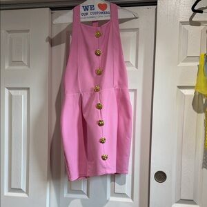 Pink Sleeveless Woman’s Dress with Gold Accents